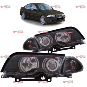 Reflektory do BMW 3 (E46) Touring 1998-2001 przed liftingiem (czarne / przezroczyste) H7/Halogen CCFL Angel Eyes