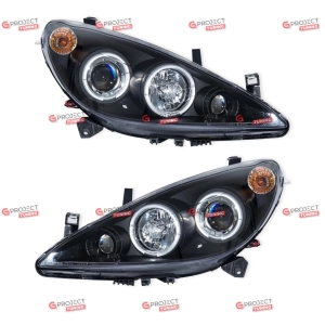 Reflektory do PEUGEOT 307 Break (3E) 2001- (czarne / przezroczyste) H7/H1/Halogen Angel Eyes