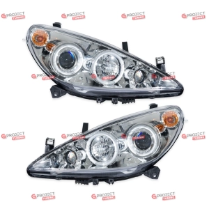 Reflektory do PEUGEOT 307 CC (3B) 2001- (przezroczyste / chromowane) H7/H1/Halogen Angel Eyes