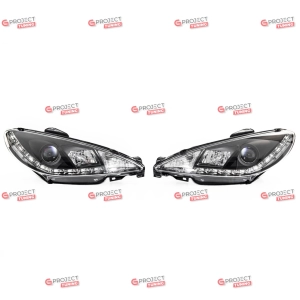 Reflektory do PEUGEOT 206 SW (2E/K) 2002 -  (czarne / przezroczyste) H1/Halogen DRL