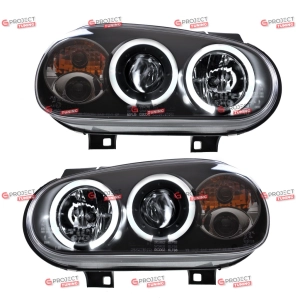 Reflektory do VW GOLF IV 1997 - 2008 (czarne / przezroczyste) H1/H3/Halogen Angel Eyes