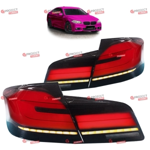Lampy tylne do BMW 5 (F10) Sedan 2010-2017 (przyciemniane szare / czerwone) LED w stylu G30 LCI
