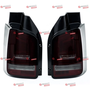 Lampy tylne do VW TRANSPORTER T5 Bus 2010-2015 (przezroczyste / przyciemniane szare / czerwone) LED