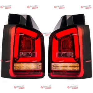 Lampy tylne do VW TRANSPORTER T5 Bus 2010-2015 (czerwone / przezroczyste) LED