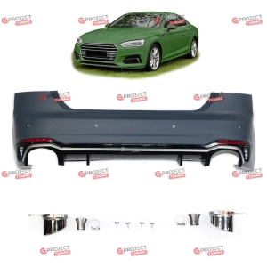 Zderzak tylny z dyfuzorem i końcówkami wydechu do AUDI A5 (F5) Kabriolet 2016 - 2019 przed liftingiem w stylu RS5