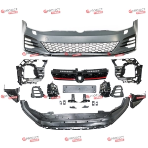 Zderzak przedni z grillem i światłami LED do VW GOLF VII 2017 - 2021 po liftingu w stylu GTI