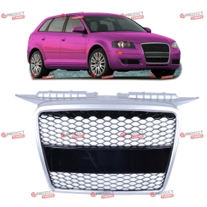 Grill do AUDI A3 (8P) Hatchback 2005 - 2008 (czarny połysk / srebrny) w stylu RS