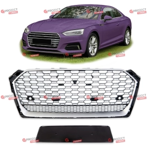 Grill do AUDI A5 (F5) Kabriolet 2016 - 2019 (czarny połysk / srebrny) w stylu RS
