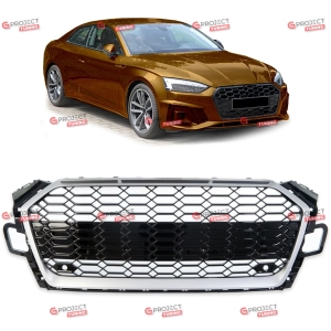 Grill do AUDI A5 (F5) Kabriolet 2019 - 2023 po liftingu (czarny połysk / srebrny) w stylu RS