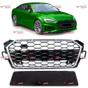 Grill do AUDI A5 (F5) Kabriolet 2019 - 2023 po liftingu (czarny połysk / srebrny) w stylu RS